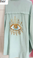Oversized Evil Eye Gauze Cotton Button Shirt