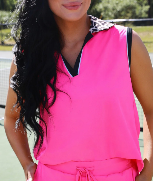 PREORDER- Everyday Polo Tank- Neon Pink Safari Chic