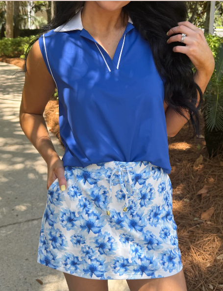 PREORDER- Everyday Polo Tank- Royal Blue/White
