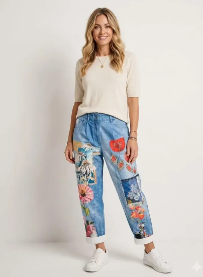Floral Patchwork Printed Jeans Zopjbj