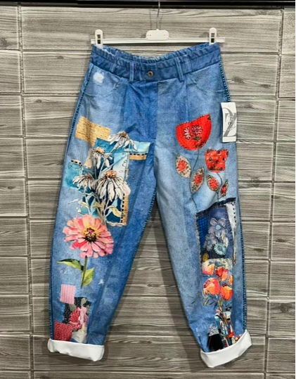 Floral Patchwork Printed Jeans Zopjbj