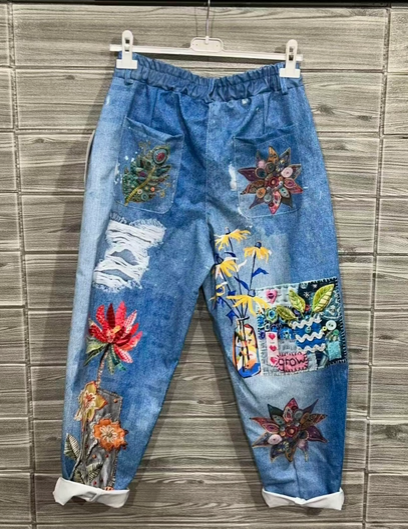 Floral Patchwork Printed Jeans Zopjbj