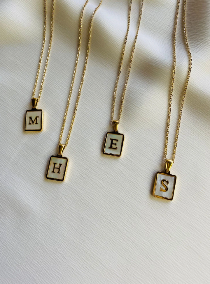 Frankie Pearl Letter Plate Necklace