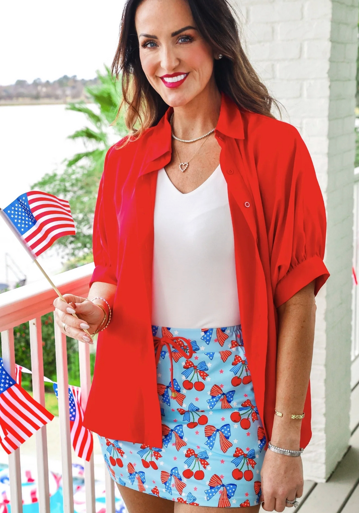 Sutton Button Up Top- Red