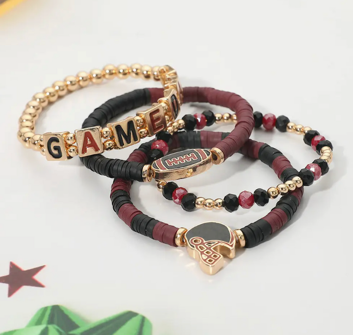 4PCS Gameday Football Charm Multi Layered Bracelets