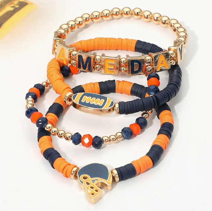 4PCS Gameday Football Charm Multi Layered Bracelets