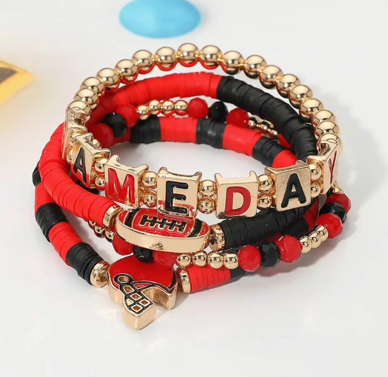 4PCS Gameday Football Charm Multi Layered Bracelets