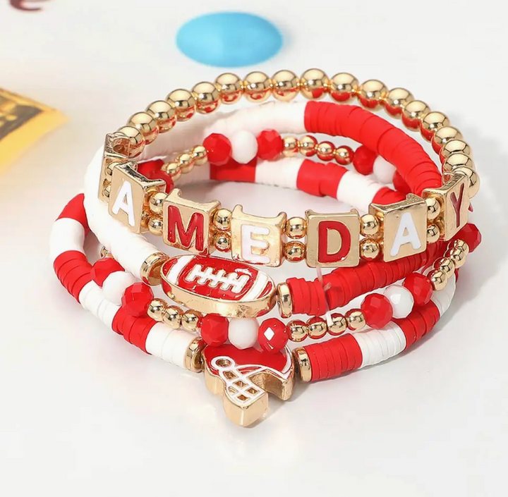 4PCS Gameday Football Charm Multi Layered Bracelets