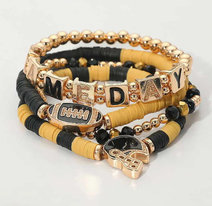 4PCS Gameday Football Charm Multi Layered Bracelets