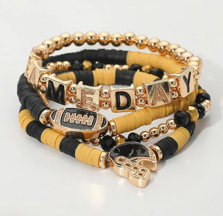 4PCS Gameday Football Charm Multi Layered Bracelets