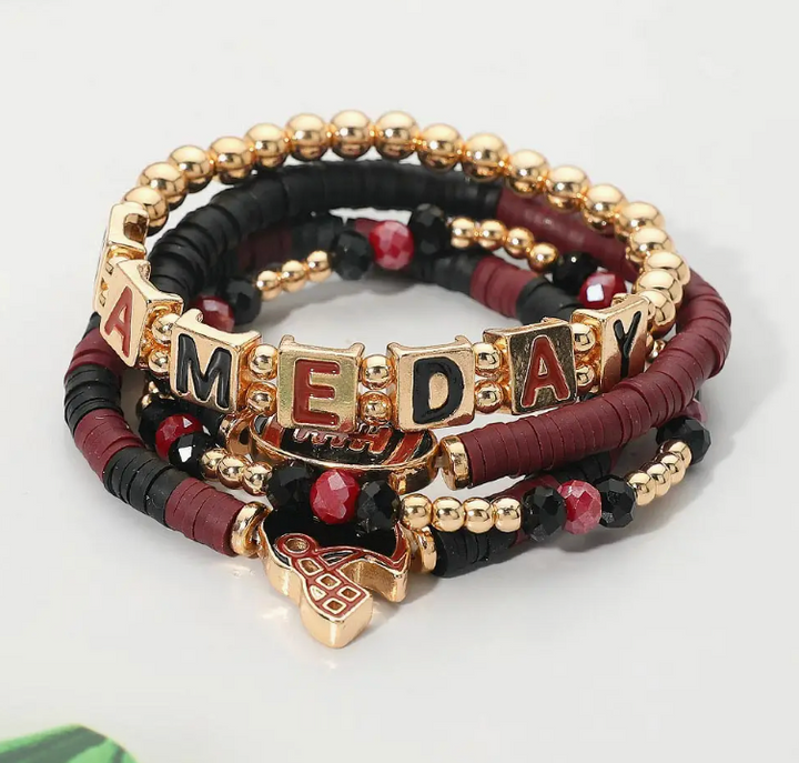4PCS Gameday Football Charm Multi Layered Bracelets