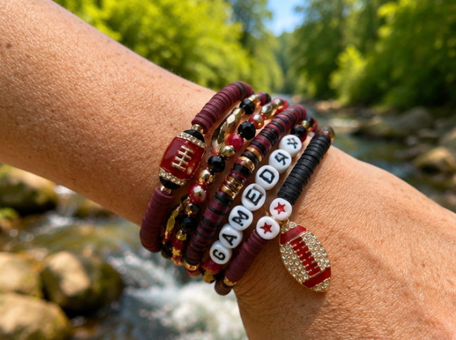 5PCS Gameday Football Charm Multi Layered Bracelets