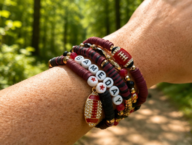 5PCS Gameday Football Charm Multi Layered Bracelets