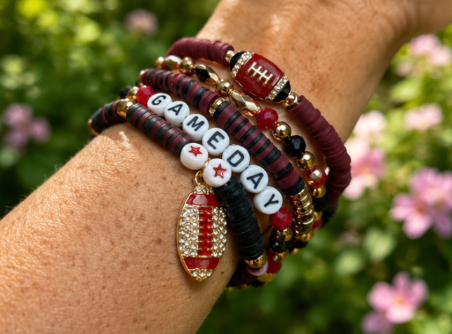 5PCS Gameday Football Charm Multi Layered Bracelets