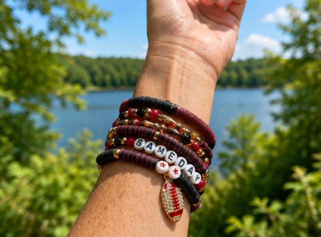 5PCS Gameday Football Charm Multi Layered Bracelets