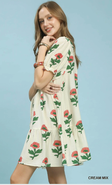 Umgee Floral Print Babydoll Dress