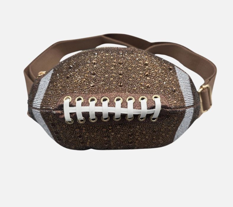Bling Studded Game Day Football Shape Fanny Pack / Sling Bag