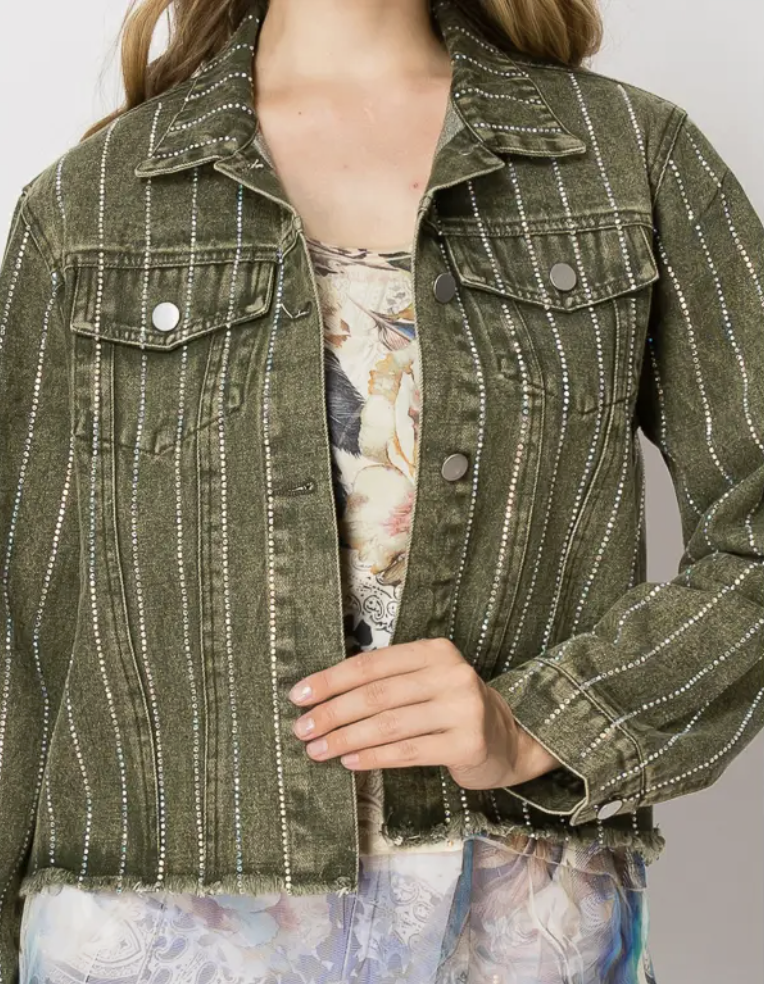 Stunning Denim Jacket with Stripe Sparkle Designs-Plus too & many colors!