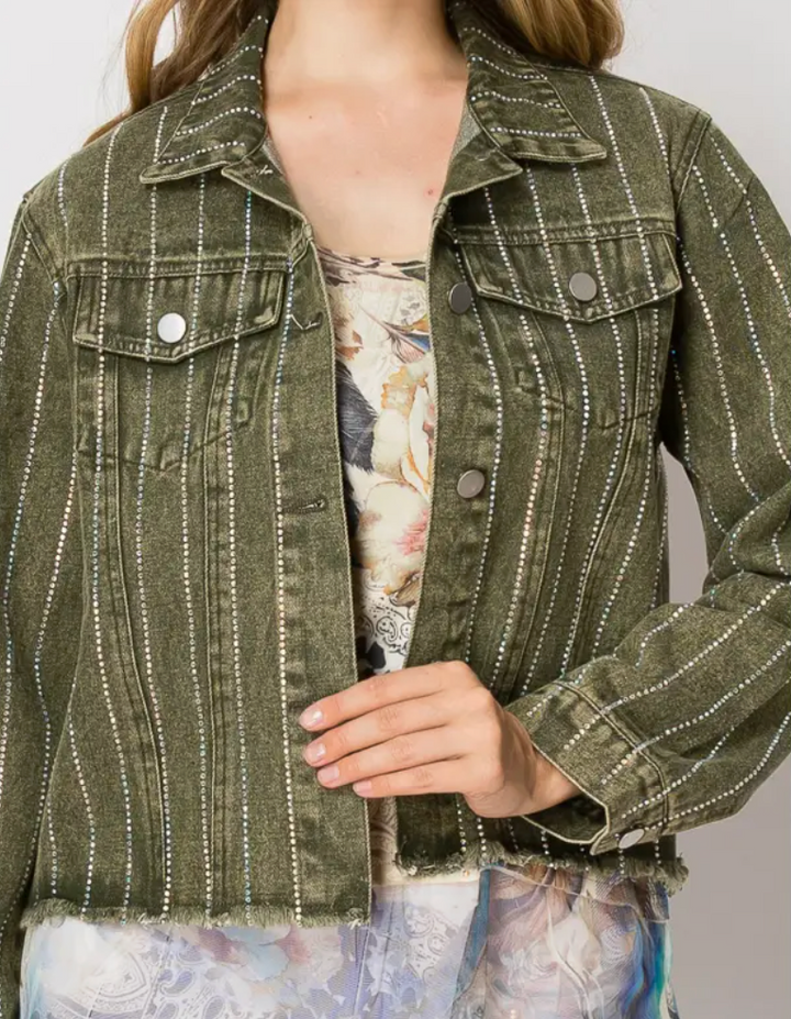 Stunning Denim Jacket with Stripe Sparkle Designs-Plus too & many colors!