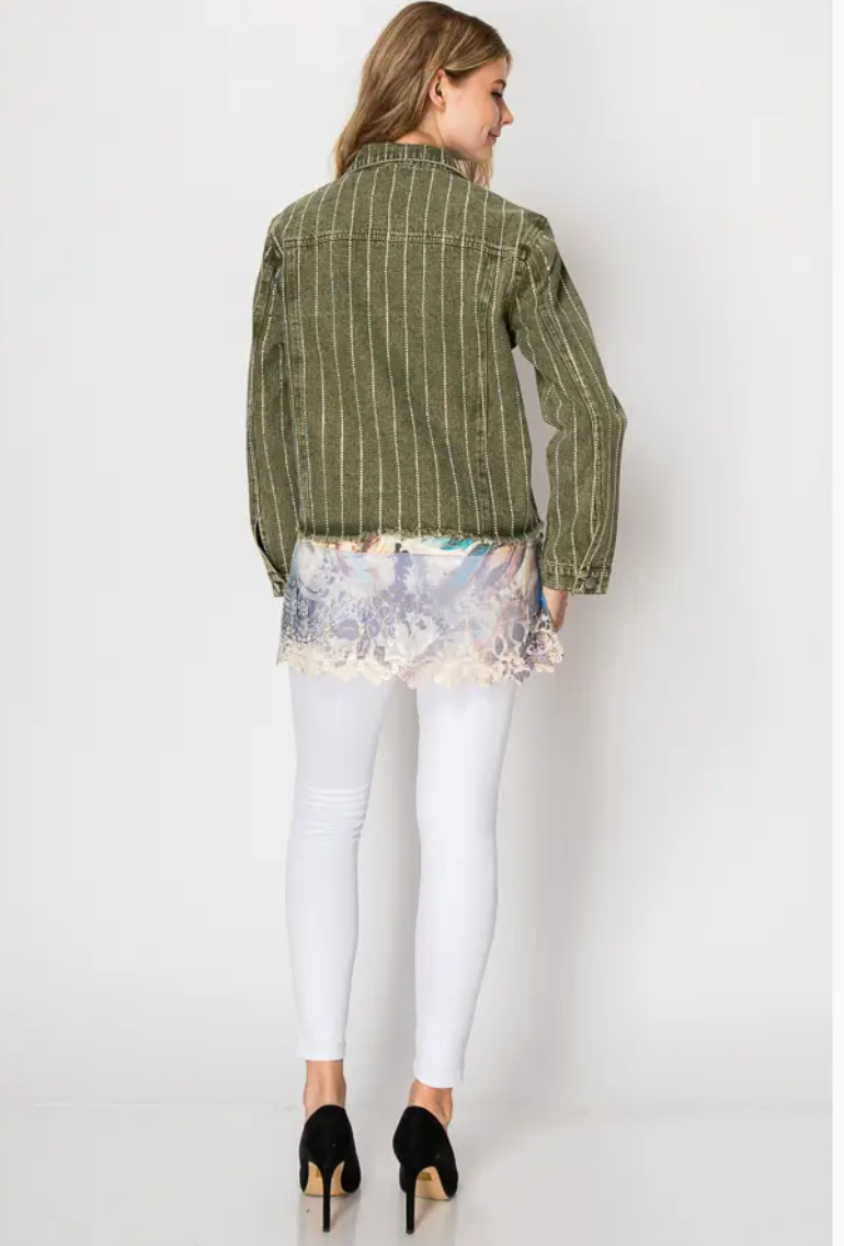 Stunning Denim Jacket with Stripe Sparkle Designs-Plus too & many colors!