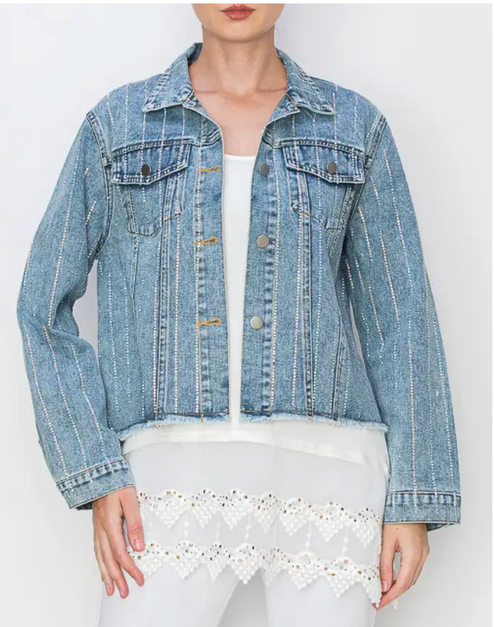 Stunning Denim Jacket with Stripe Sparkle Designs-Plus too & many colors!