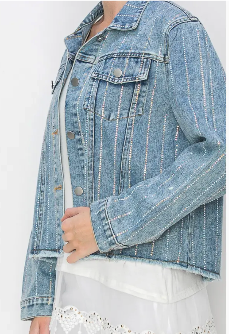 Stunning Denim Jacket with Stripe Sparkle Designs-Plus too & many colors!