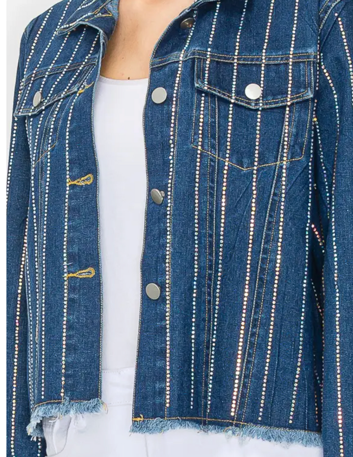 Stunning Denim Jacket with Stripe Sparkle Designs-Plus too & many colors!
