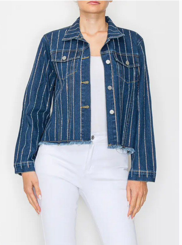Stunning Denim Jacket with Stripe Sparkle Designs-Plus too & many colors!