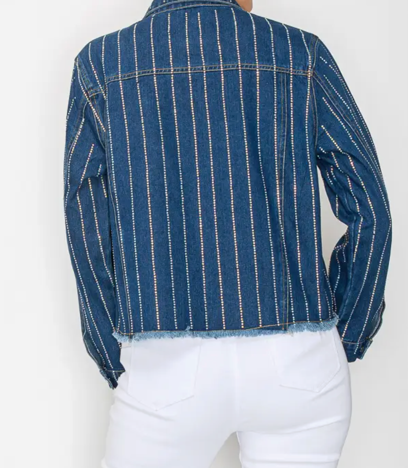 Stunning Denim Jacket with Stripe Sparkle Designs-Plus too & many colors!