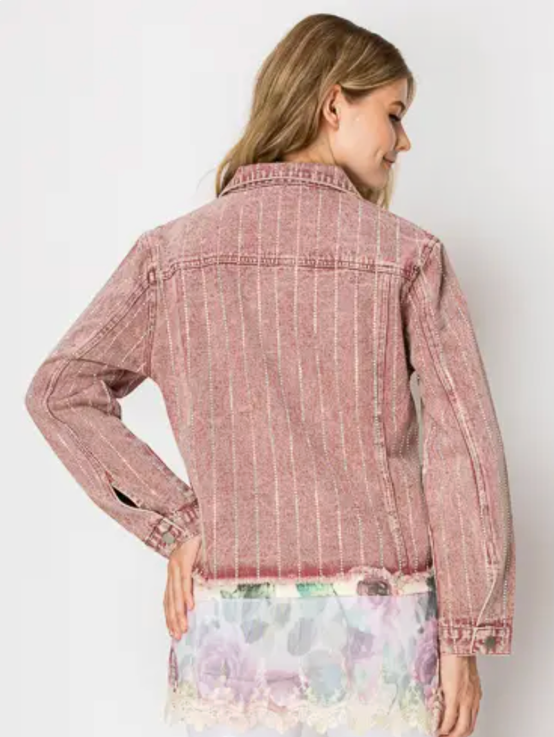 Stunning Denim Jacket with Stripe Sparkle Designs-Plus too & many colors!