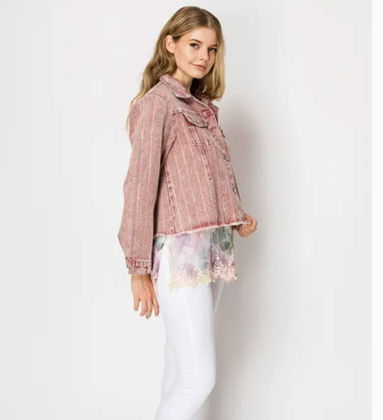 Stunning Denim Jacket with Stripe Sparkle Designs-Plus too & many colors!