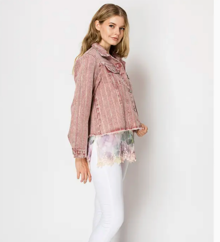 Stunning Denim Jacket with Stripe Sparkle Designs-Plus too & many colors!