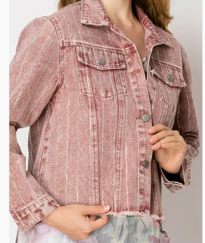 Stunning Denim Jacket with Stripe Sparkle Designs-Plus too & many colors!