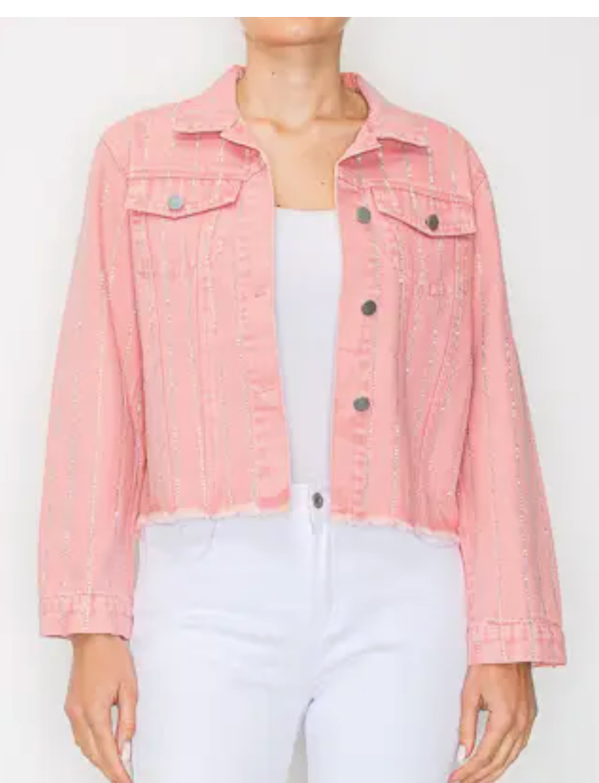 Stunning Denim Jacket with Stripe Sparkle Designs-Plus too & many colors!