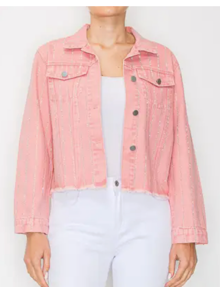 Stunning Denim Jacket with Stripe Sparkle Designs-Plus too & many colors!