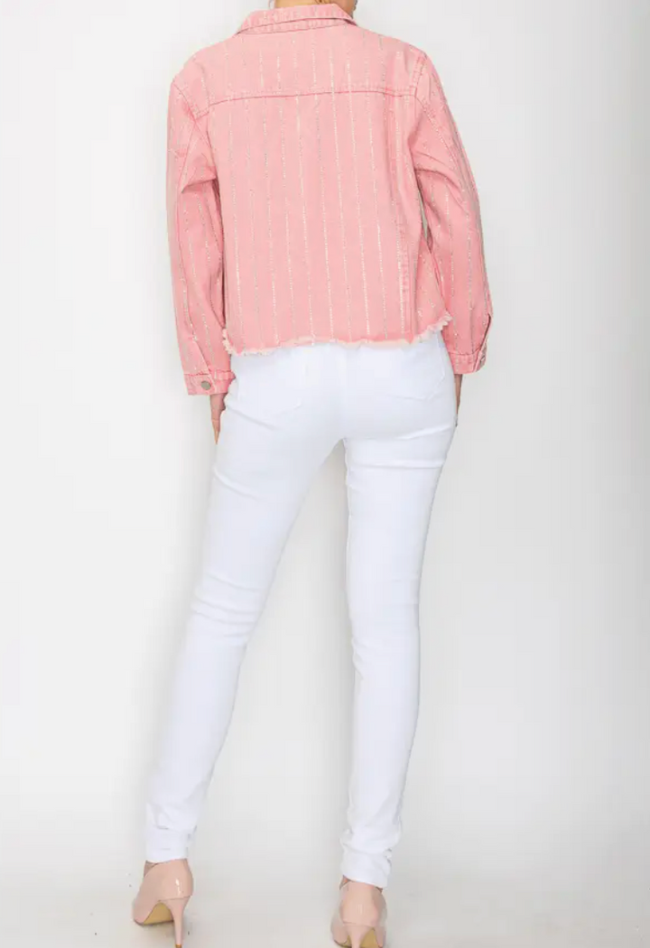 Stunning Denim Jacket with Stripe Sparkle Designs-Plus too & many colors!