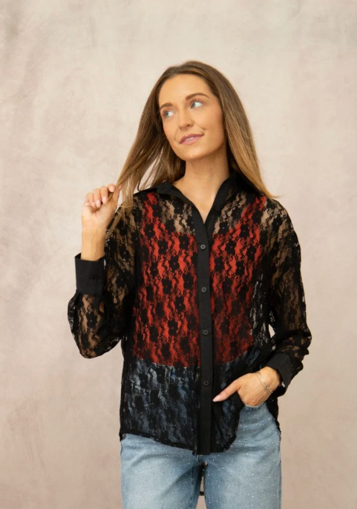 Kathryn Black Lace Classic Button Up