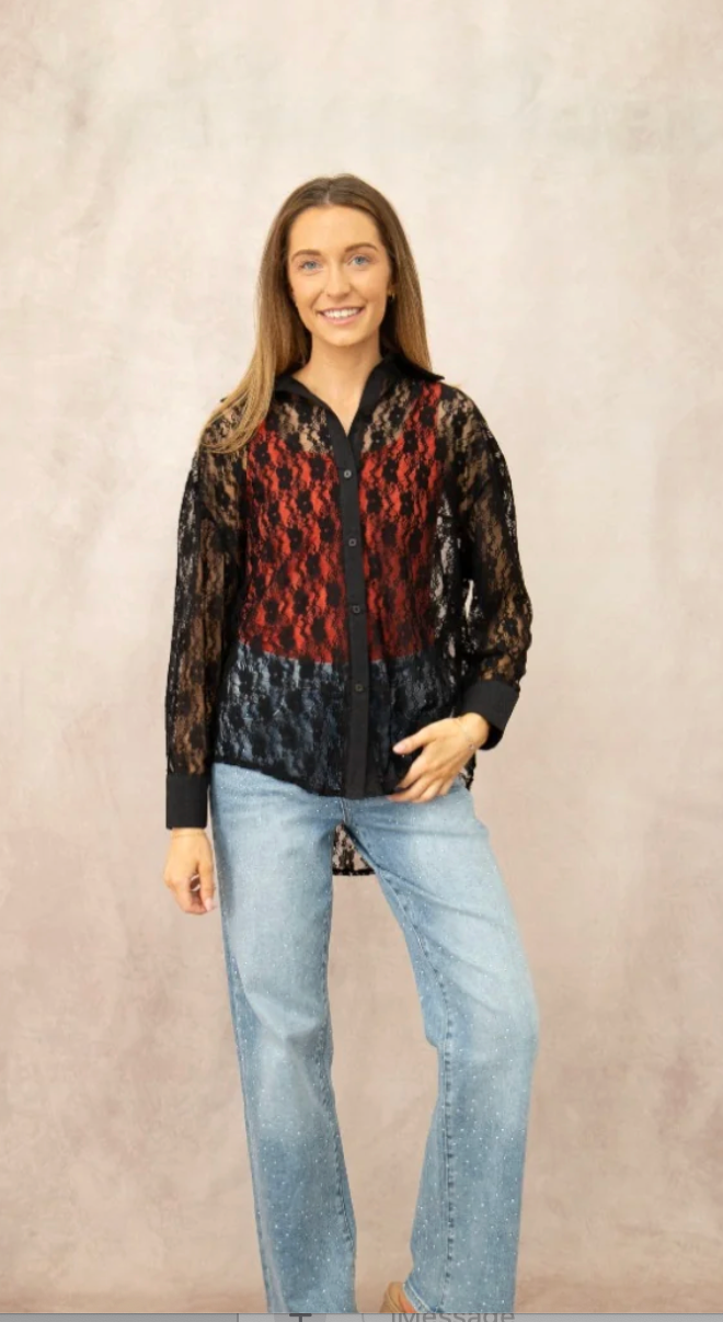 Kathryn Black Lace Classic Button Up