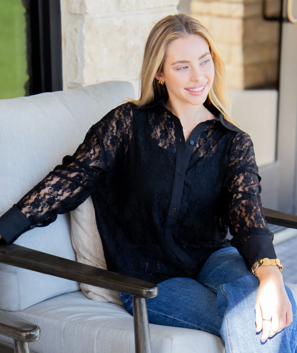 Kathryn Black Lace Classic Button Up