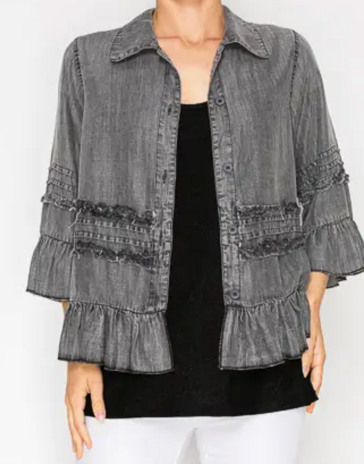 Sparkly Chambray Buttoned Blazer/Blouse -Blue or Black Denim