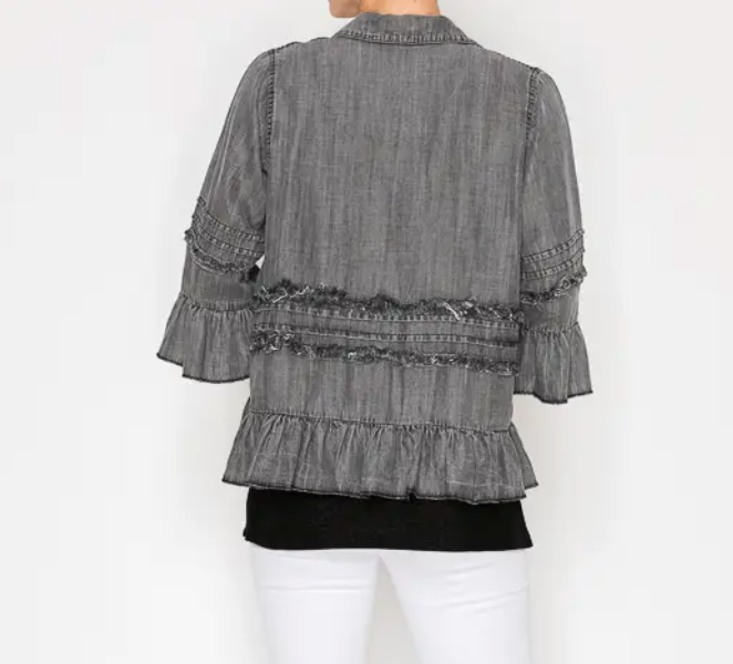 Sparkly Chambray Buttoned Blazer/Blouse -Blue or Black Denim