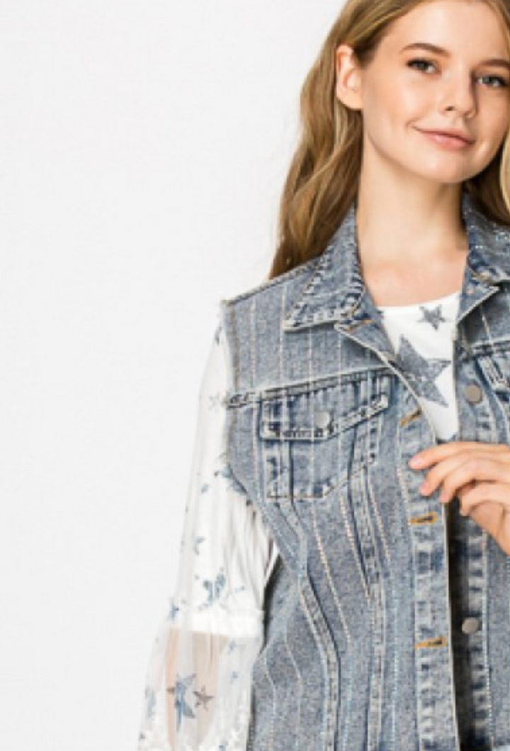 Stunning Denim Vest with Stripe Sparkle Designs (Plus too)