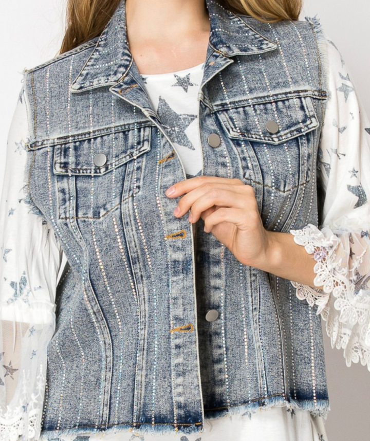 Stunning Denim Vest with Stripe Sparkle Designs (Plus too)