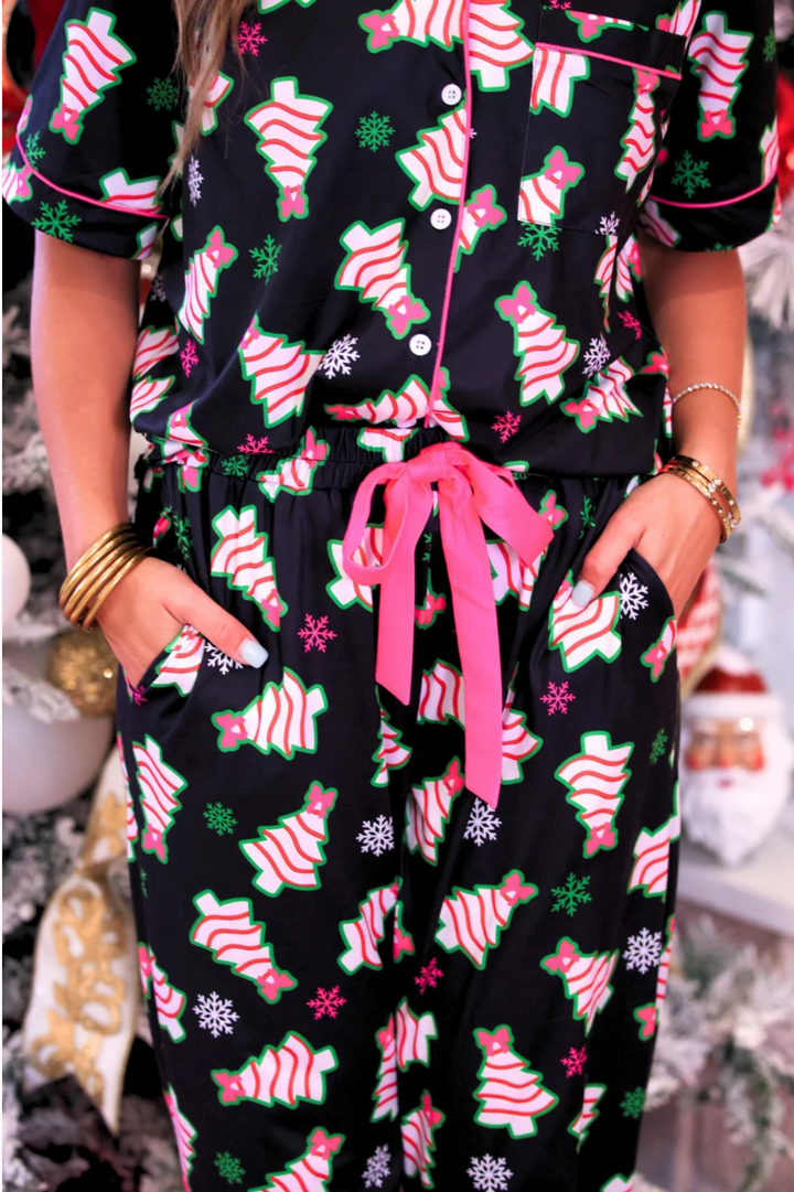 Merry Bow Christmas Treat Ruffle Pajama Set