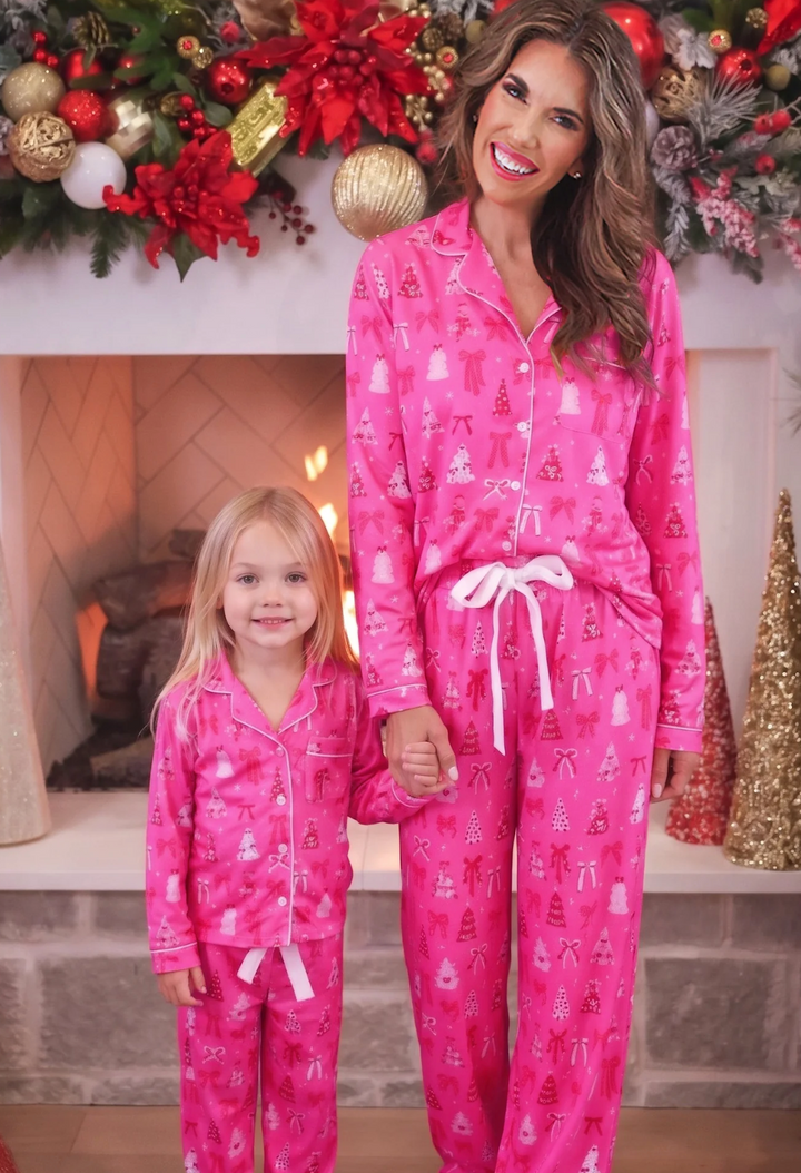Pretty Pink Christmas Girls Ruffle Pajama Set