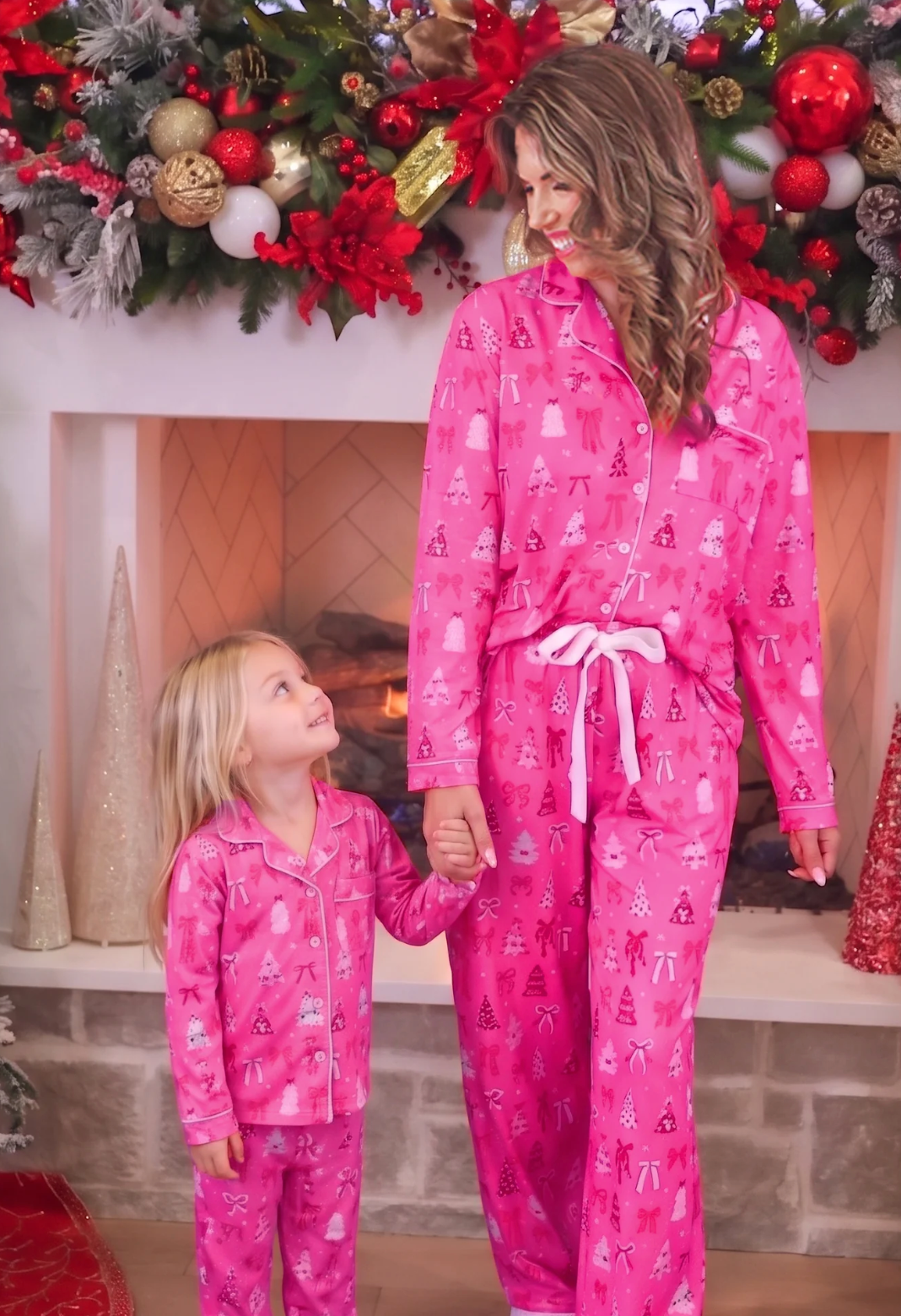 Pretty Pink Christmas Girls Ruffle Pajama Set