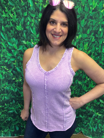 Carissa CRINKLE WASHED F/TERRY RAW EDGE TOP-Zenana