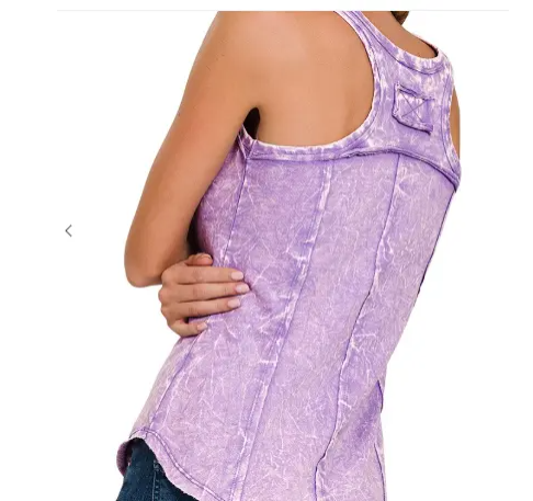 Carissa CRINKLE WASHED F/TERRY RAW EDGE TOP-Zenana