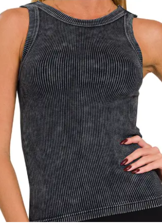 Zenana 2 WAY NECKLINE WASHED RIBBED SEAMLESS TANK TOP