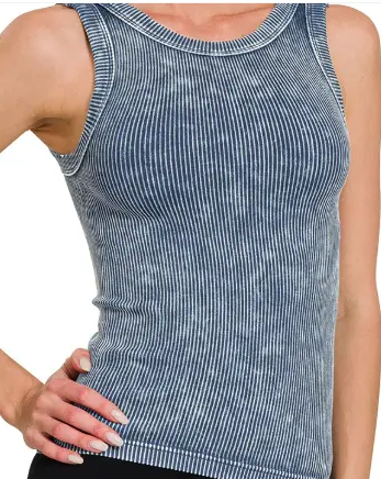 Zenana 2 WAY NECKLINE WASHED RIBBED SEAMLESS TANK TOP